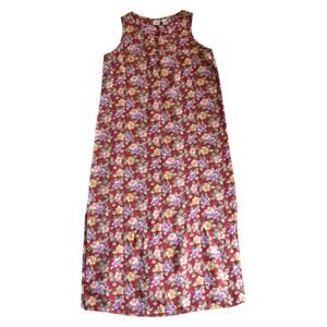 Vintage GAP Floral Linen Maxi Dress Red Sleeveless Size M